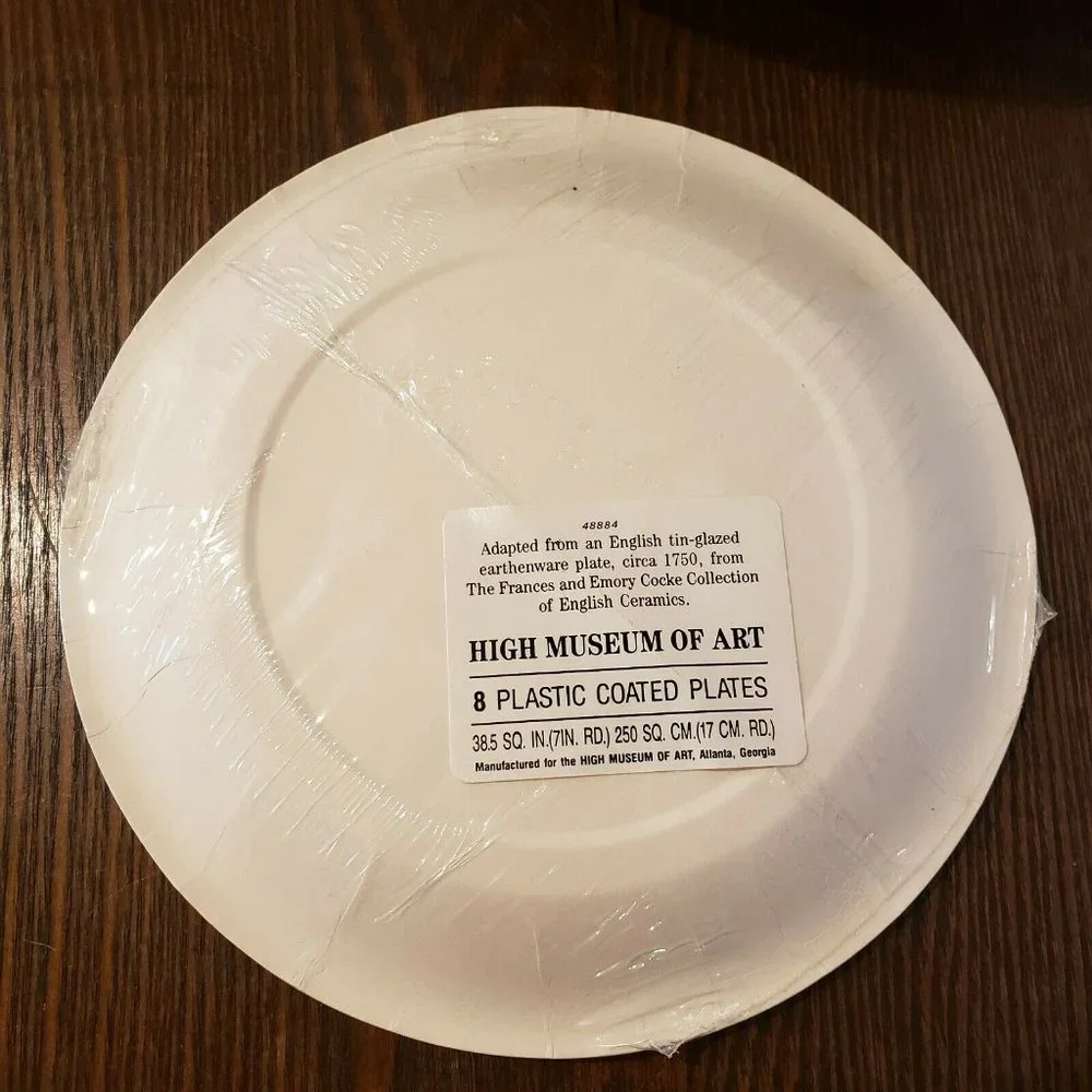 New High Museum Of Art Atlanta Plastic Coated Paper Plates Yellow Blue Lot of 2